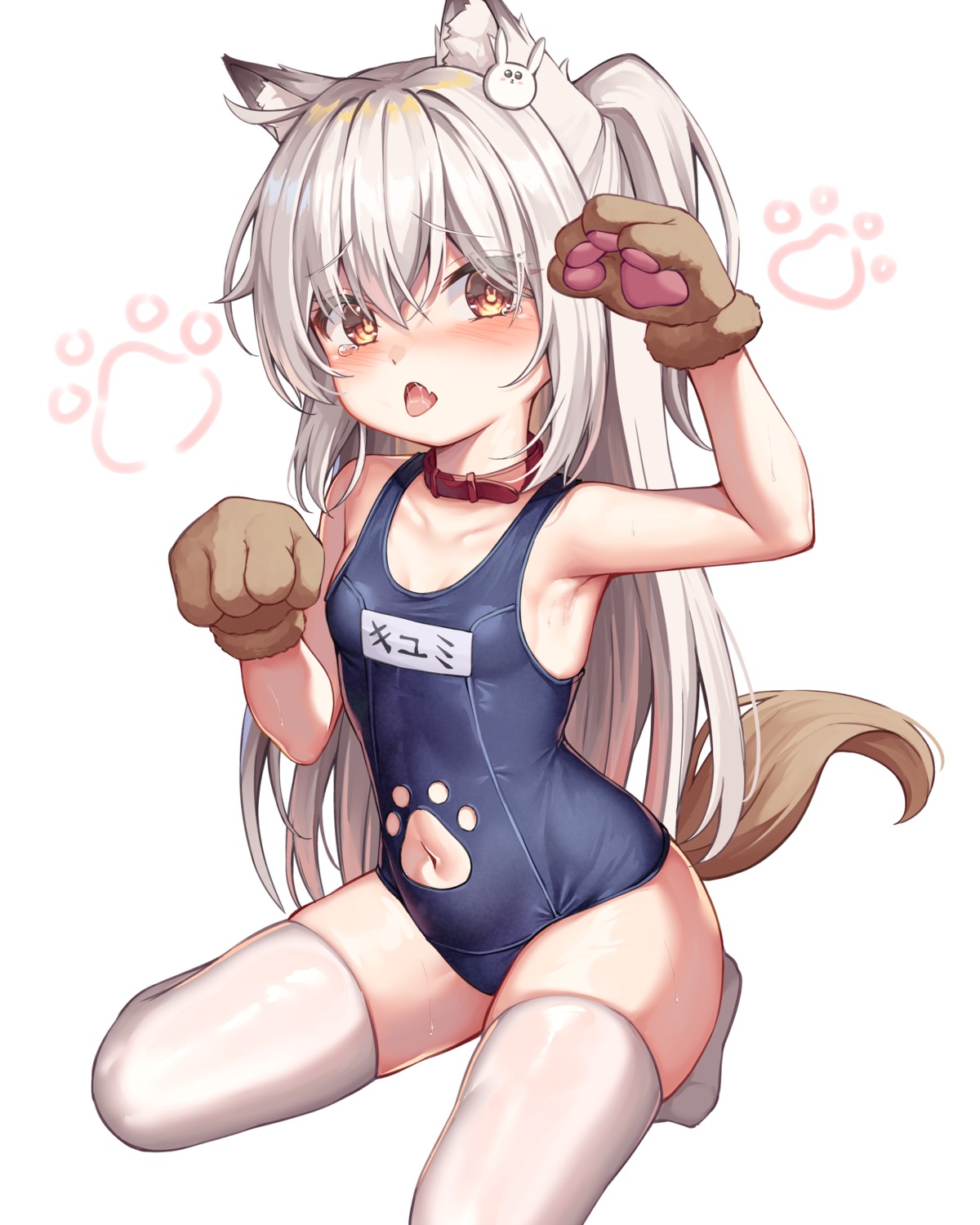 animal_ears loli mannack school_swimsuit swimsuits tail thighhighs