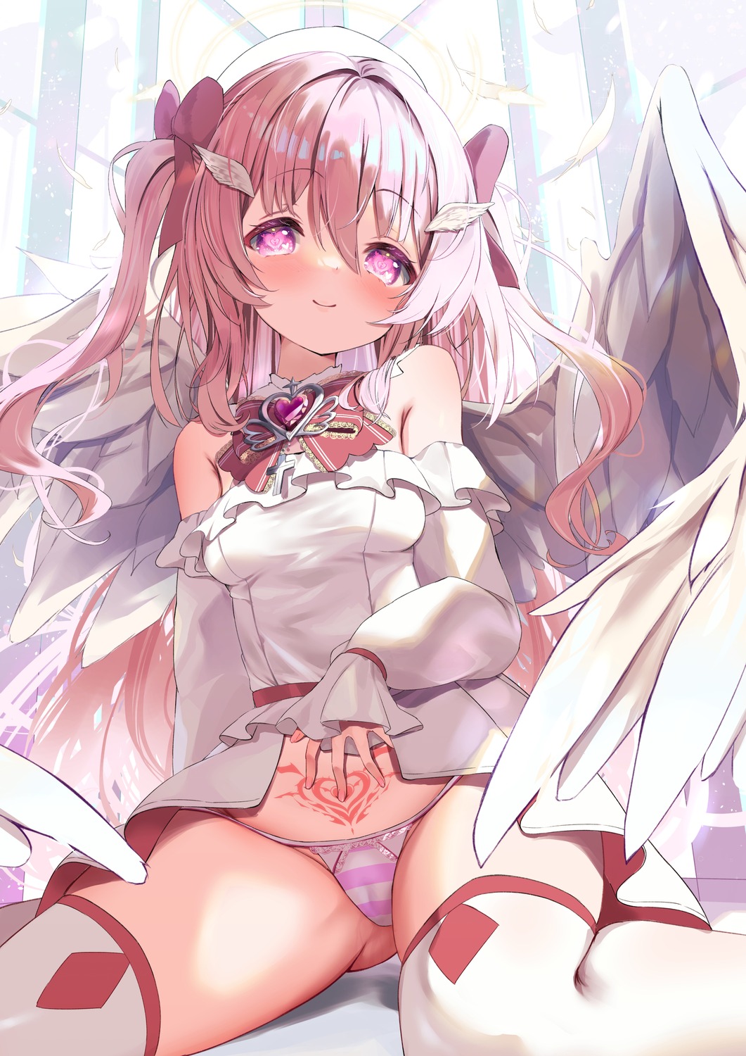 angel cameltoe nyahu_(nyahu_77) pantsu shimapan skirt_lift tattoo thighhighs thong vrchat wings