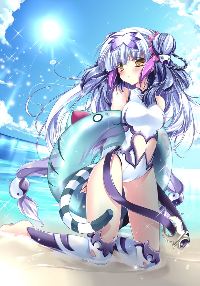 puzzle_&_dragons sakurano_ruu soul_guardian_byakko_haku swimsuits tail wet