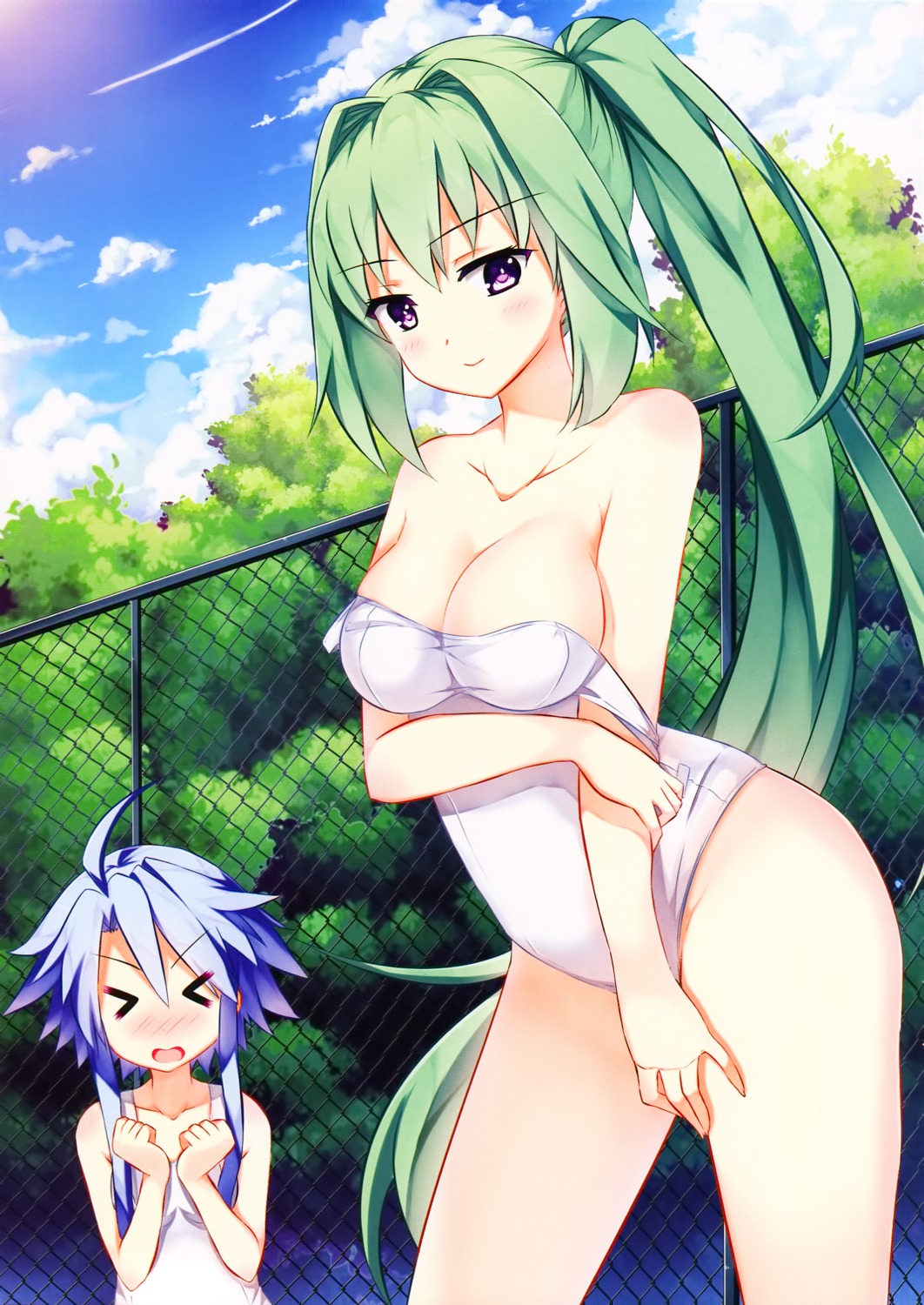 choujigen_game_neptune cleavage color_issue green_heart kaho_okashii screening swimsuits undressing white_heart