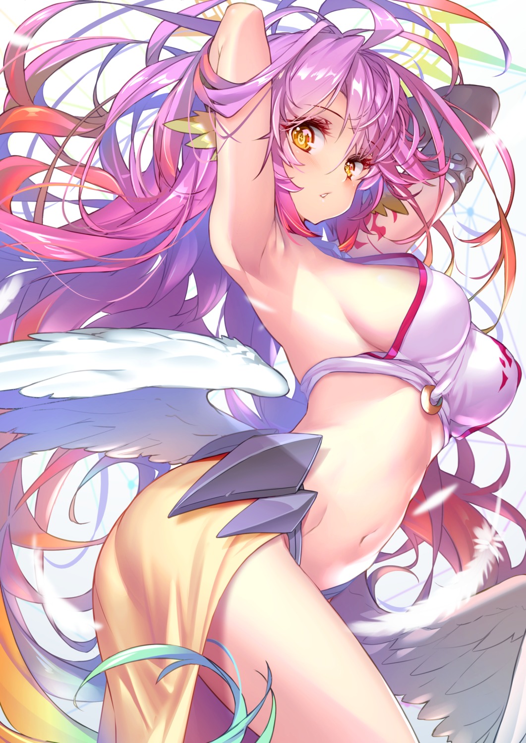 ass hong_(white_spider) jibril_(no_game_no_life) no_bra no_game_no_life shirt_lift skirt_lift wings