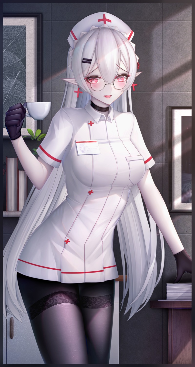 arknights megane nurse pantyhose pointy_ears warfarin_(arknights) zhixue