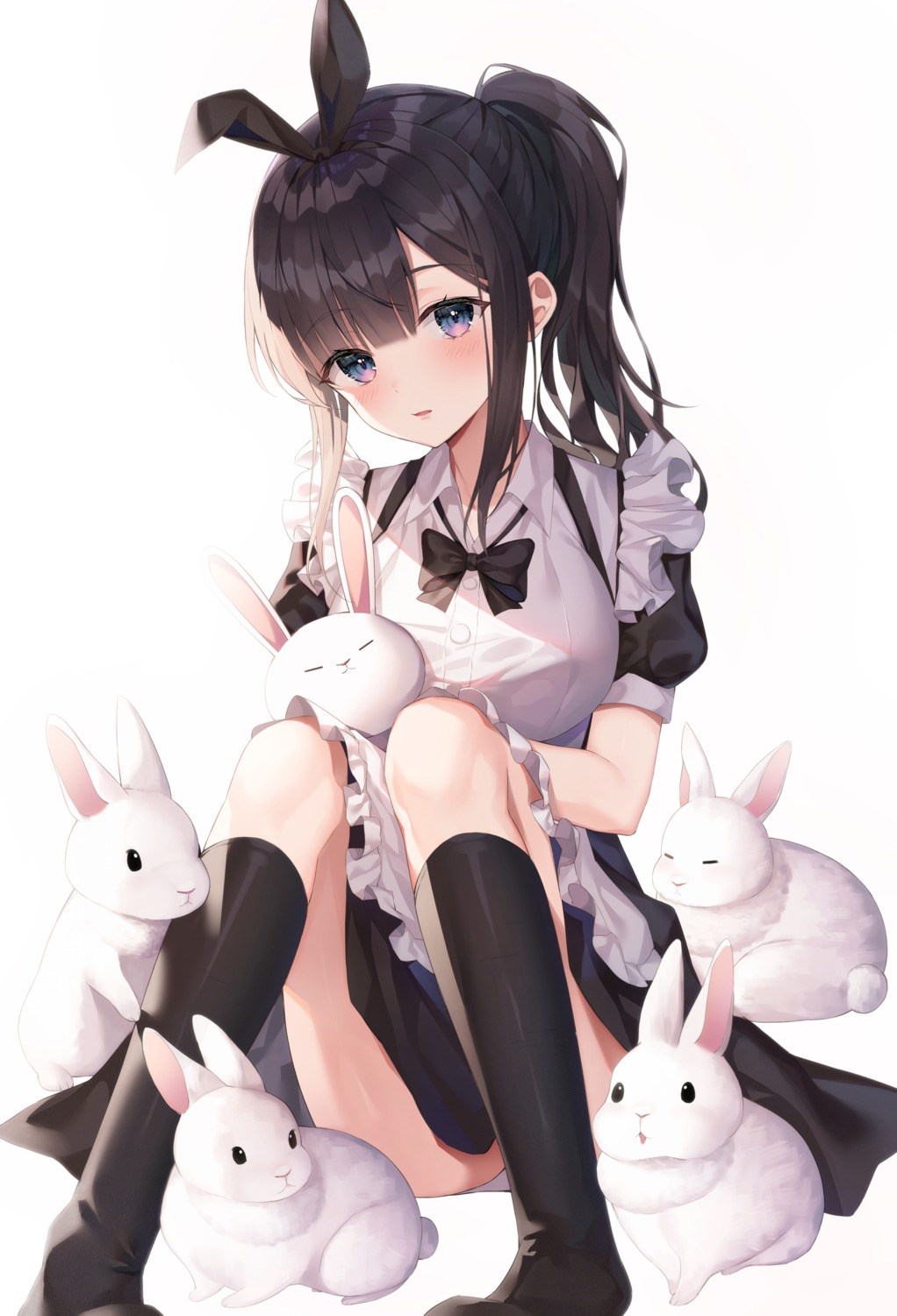 animal_ears bunny_ears hinaki_(hinaki_0102) maid skirt_lift