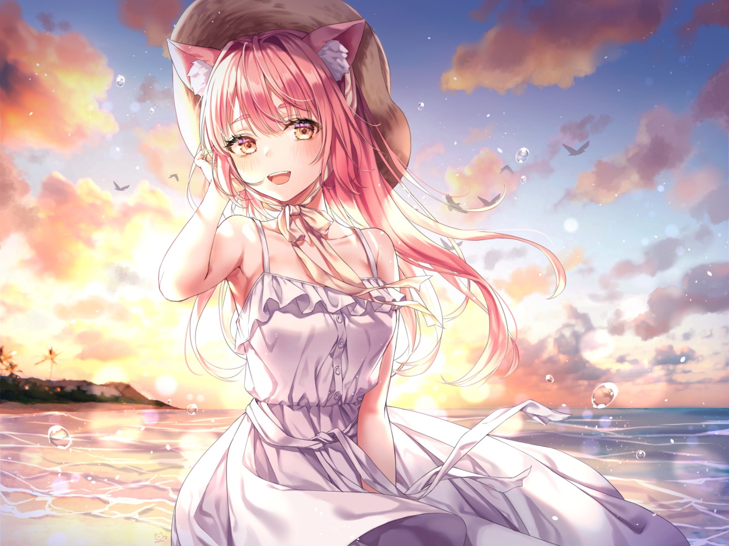 animal_ears dress skirt_lift soyubee summer_dress wallpaper