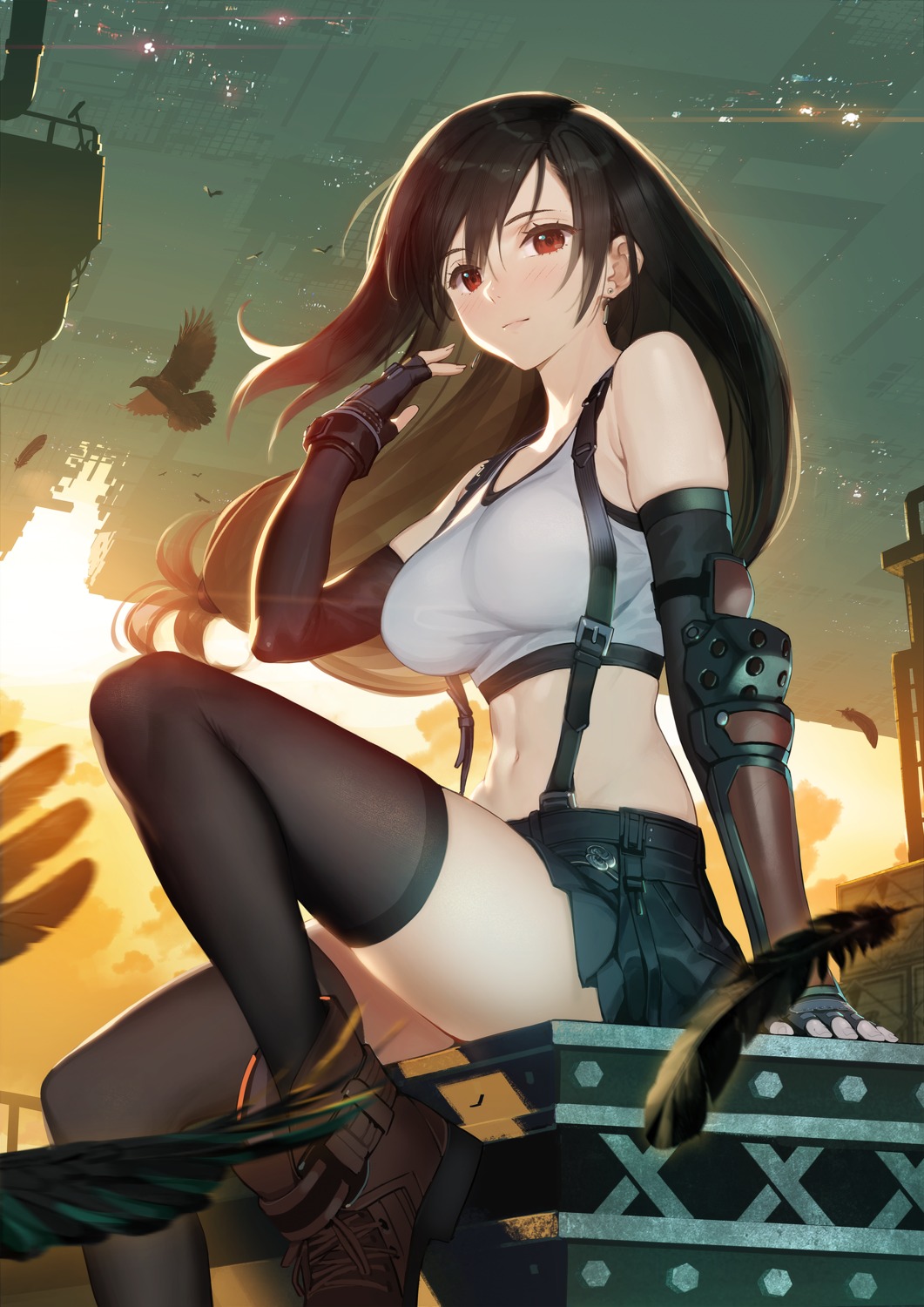 armor artist_revision final_fantasy final_fantasy_vii siino skirt_lift thighhighs tifa_lockhart