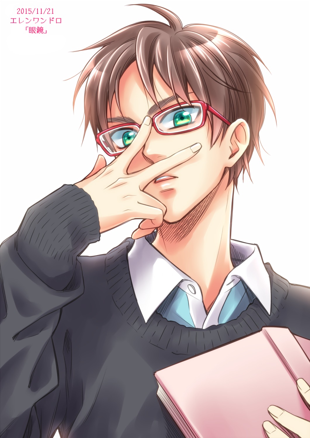 eren_jaeger male megane shingeki_no_kyojin sweater yomi_(killer_show1)