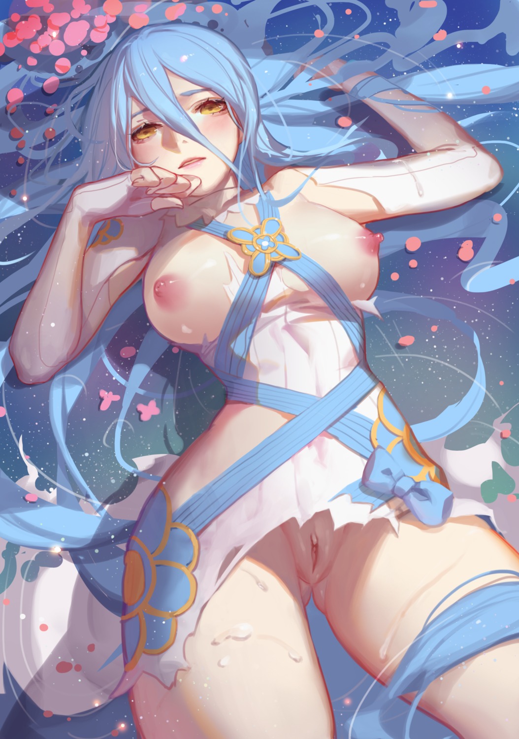 aqua_(fire_emblem) azura_(fire_emblem) breasts cum dress fire_emblem fire_emblem_if nipples no_bra nopan pussy songjikyo torn_clothes uncensored