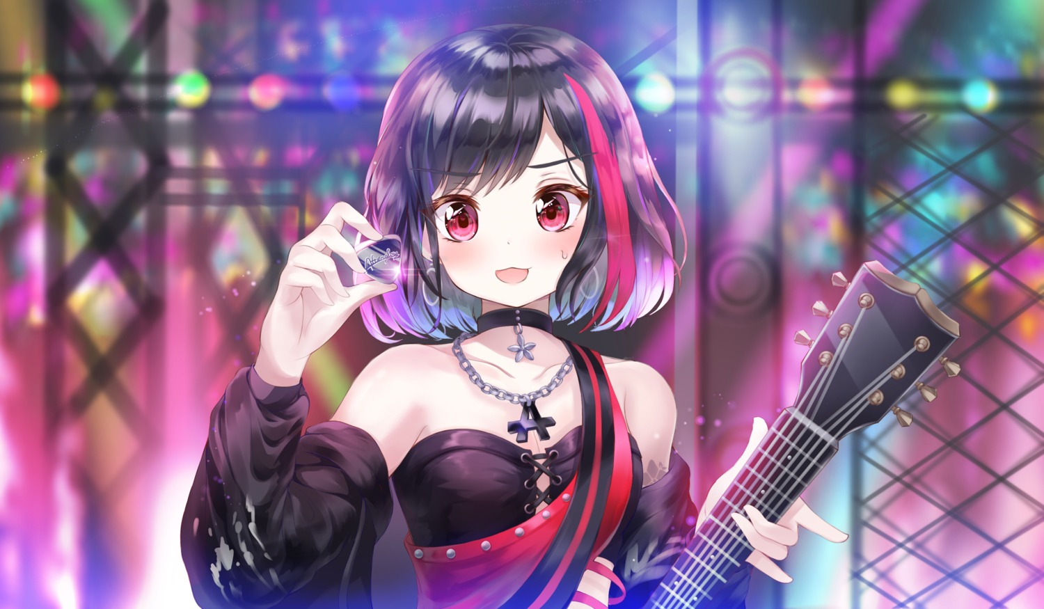 bang_dream! chie_(wendy9537) cleavage guitar mitake_ran