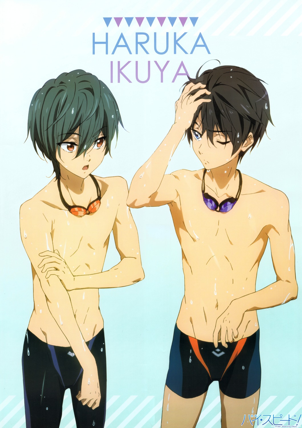 free! high_speed! kirishima_ikuya male nanase_haruka swimsuits topless wet yamaguchi_taira