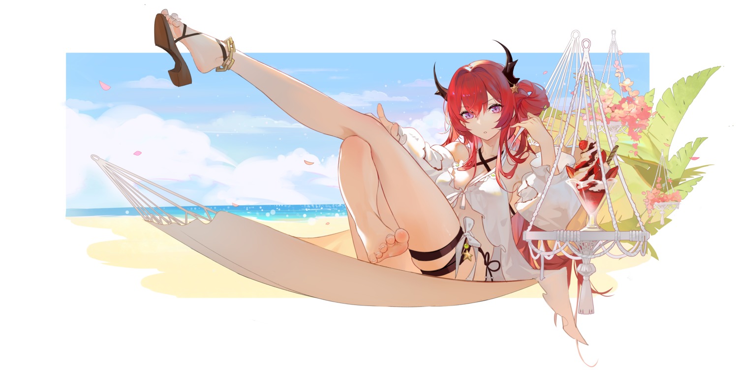 acr arknights bikini feet garter horns surtr_(arknights) swimsuits