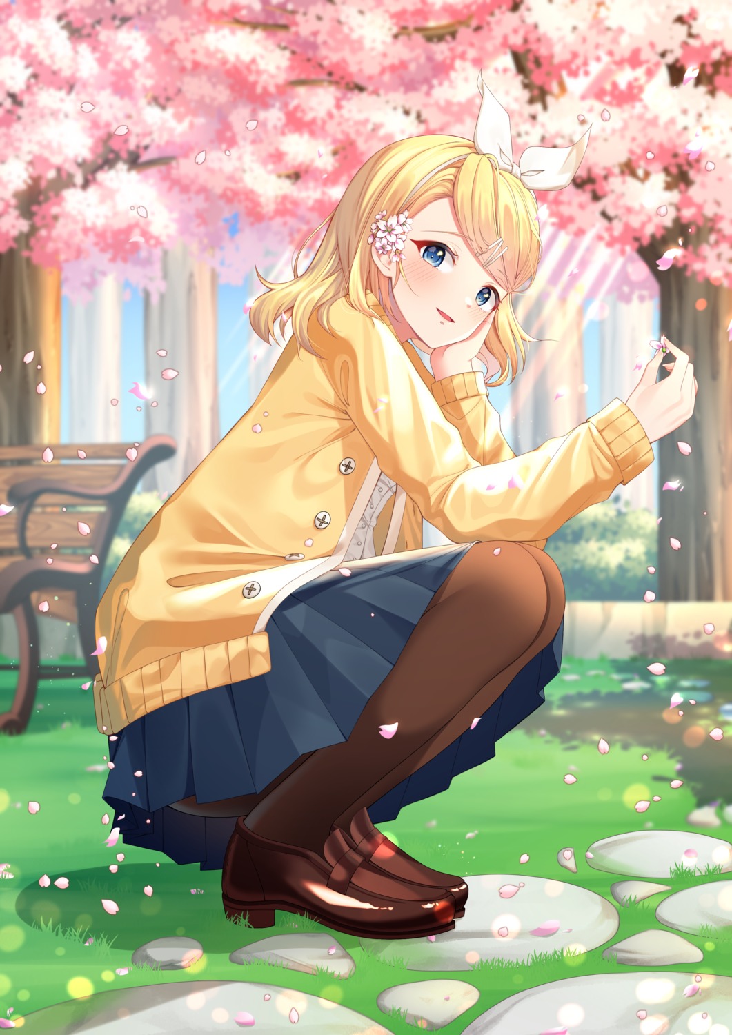 heels kagamine_rin pantyhose rufe_0v0 skirt_lift sweater vocaloid