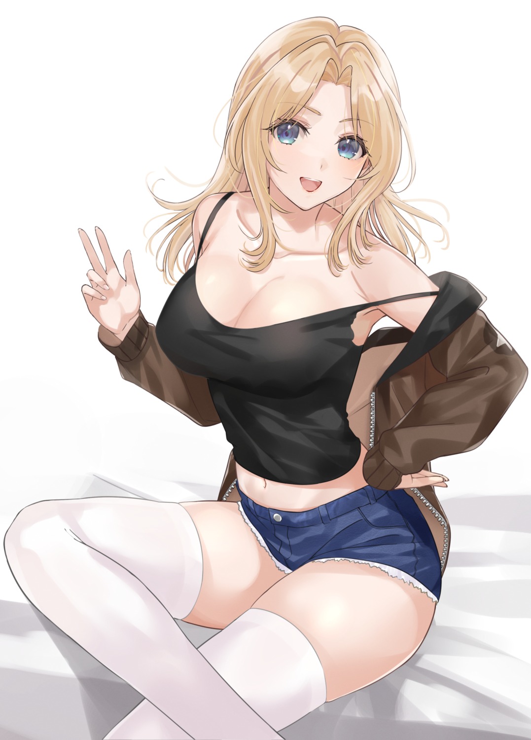 cleavage girls_und_panzer kay_(girls_und_panzer) mexif no_bra thighhighs