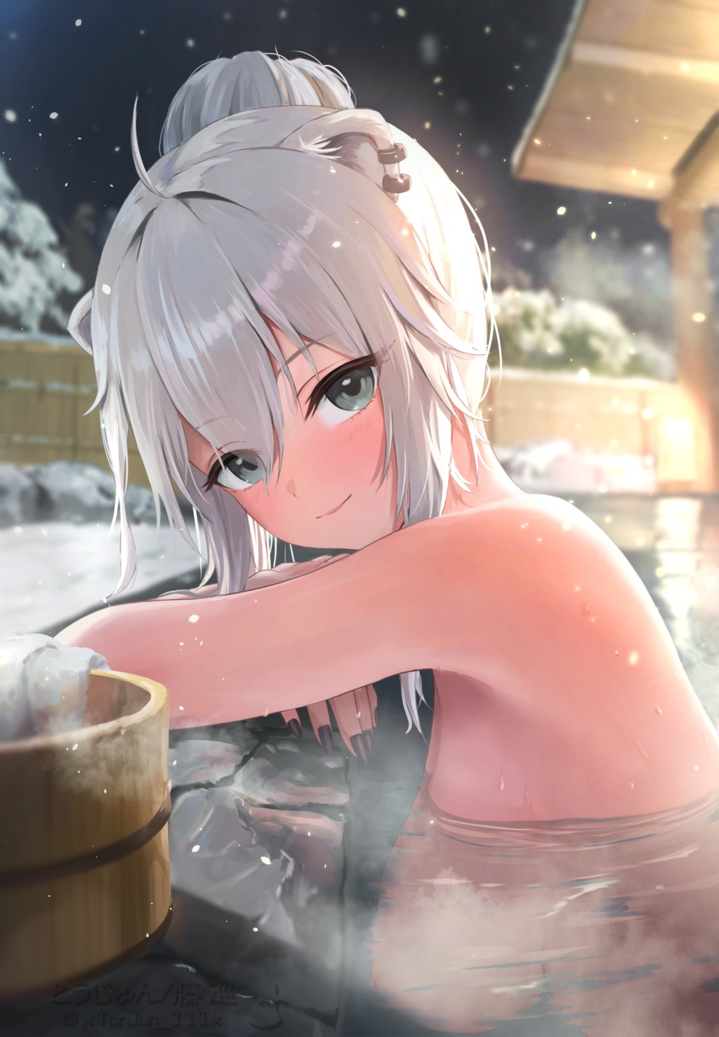 animal_ears bathing hololive nipples onsen shishiro_botan topless torjun_111 wet