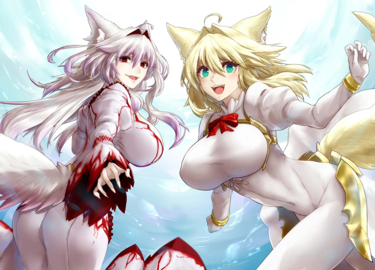 animal_ears ass bodysuit erect_nipples kitsune minarai_tenna narulala tail