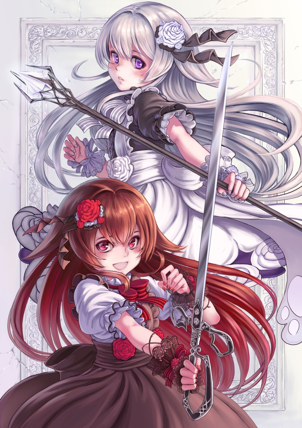 grimms_notes kosai_takayuki rose_red_(grimms_notes) snow_white_(grimms_notes) sword weapon