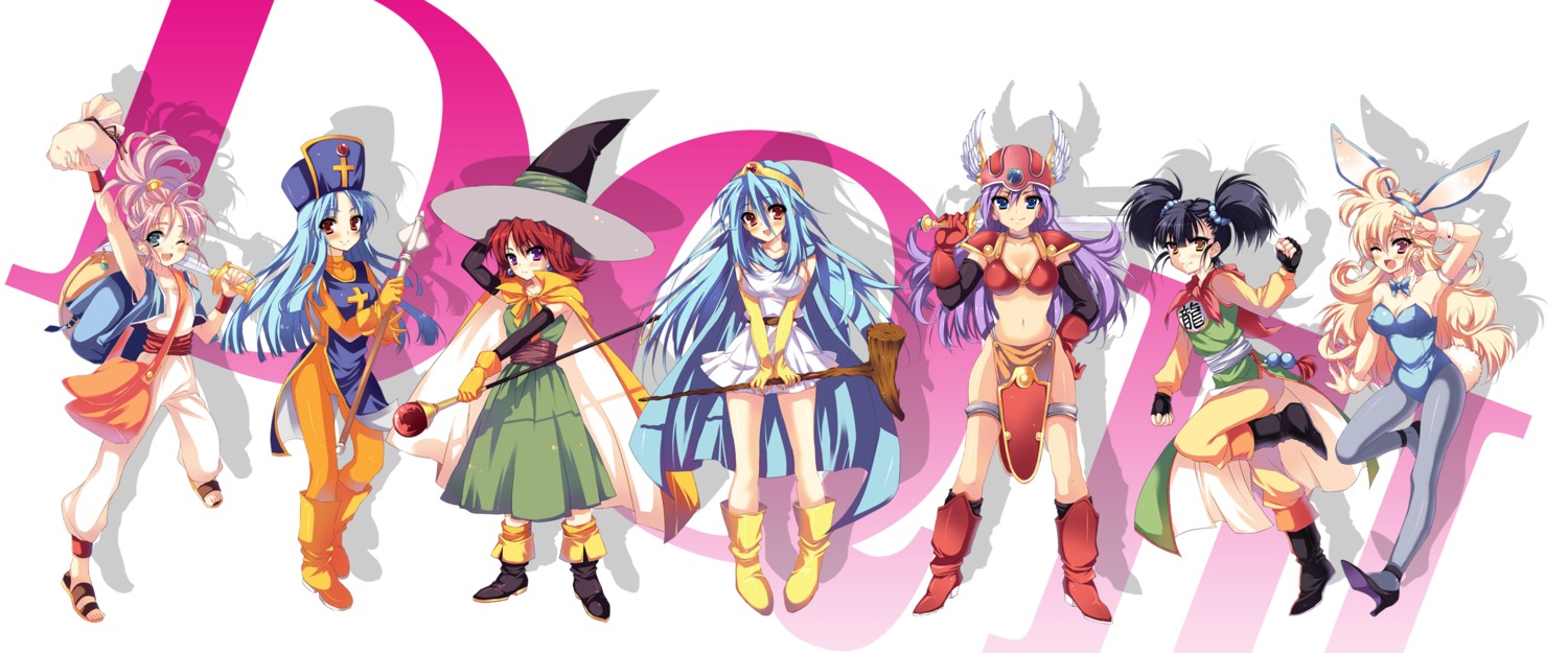 anapom animal_ears armor bikini_top bodysuit bunny_ears bunny_girl cleavage dragon_quest dragon_quest_iii erect_nipples fighter_(dq3) jester_(dq3) mage_(dq3) merchant_(dq3) pantyhose priest_(dq3) sage_(dq3) soldier_(dq3) swimsuits sword tail witch