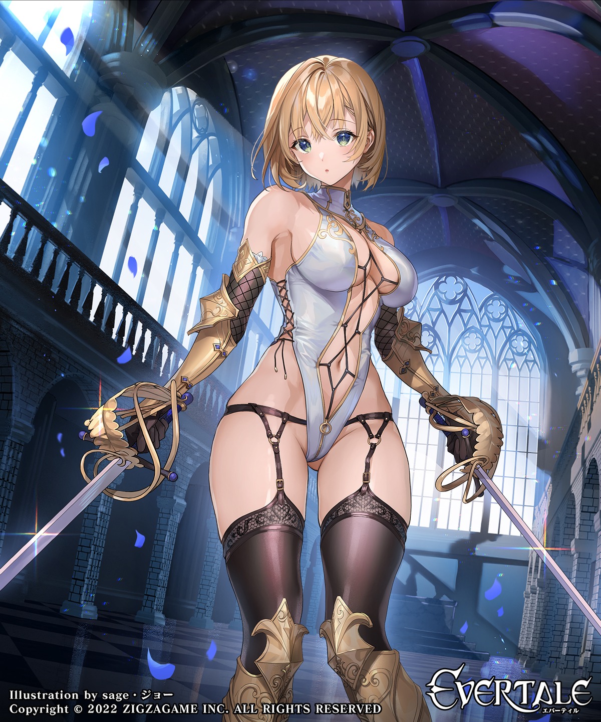 bikini_armor cleavage evertale garter_belt sage_joh stockings sword thighhighs