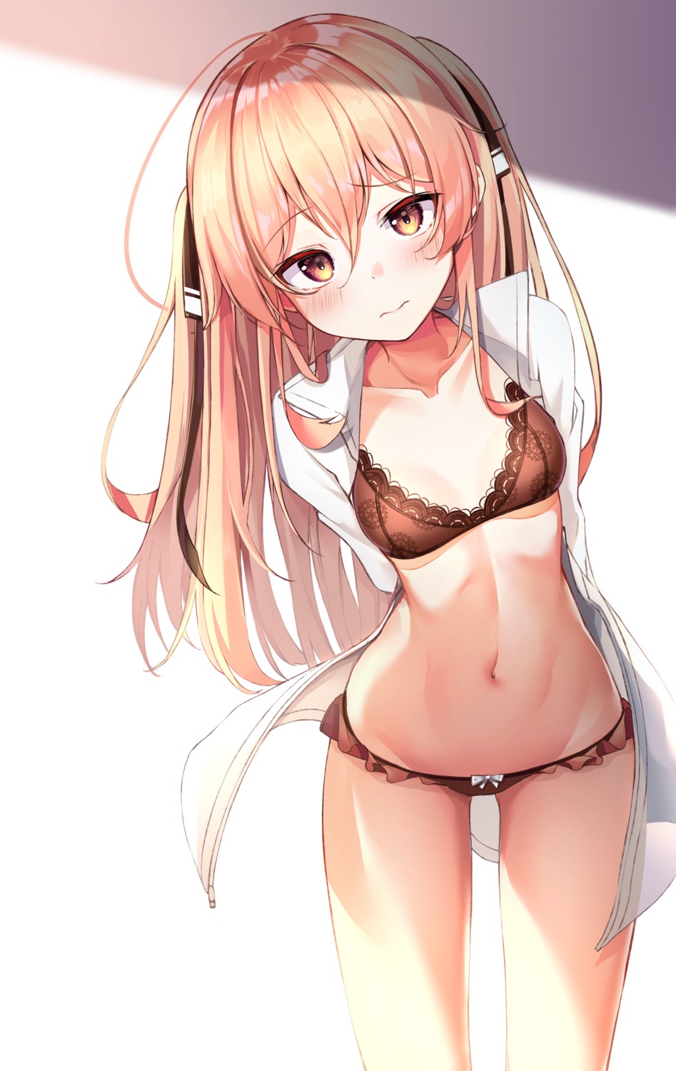 apple_ringo bra cleavage dress_shirt open_shirt pantsu