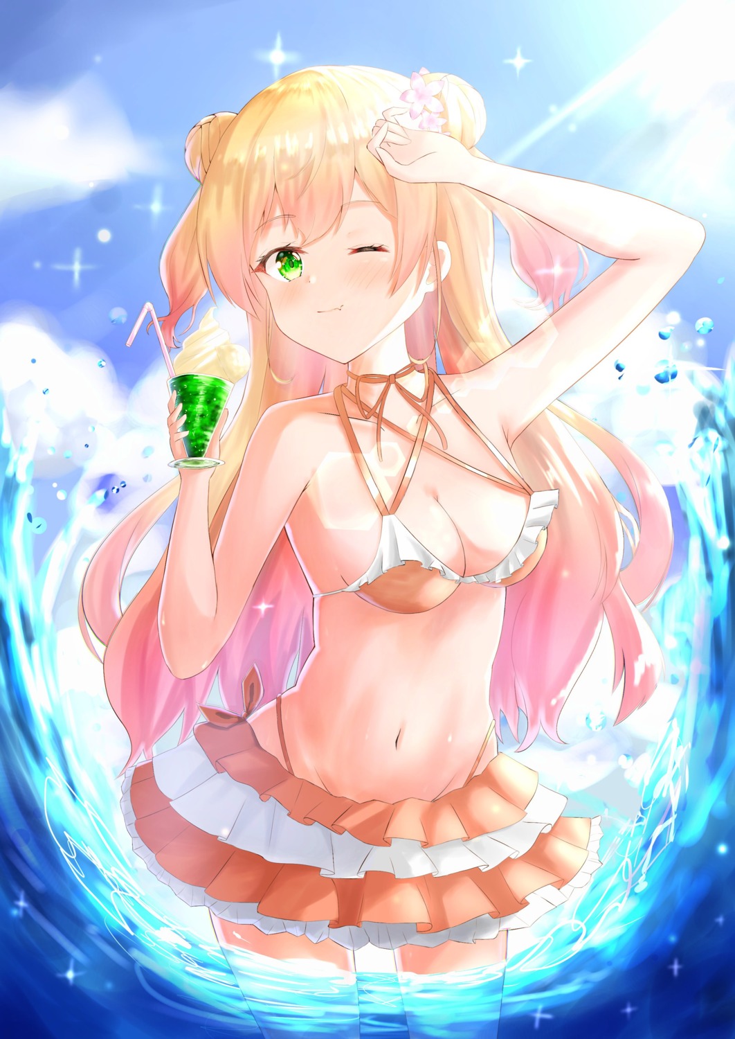 bikini hololive momosuzu_nene swimsuits uzuki_aki_(ubiquitin) wet