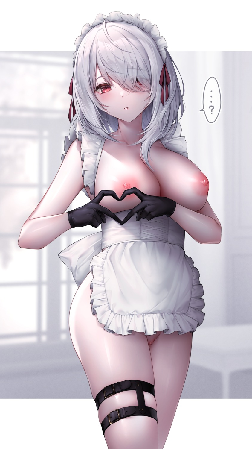 garter lenne_(oyuwari) maid naked_apron nipples oyuwari pussy uncensored