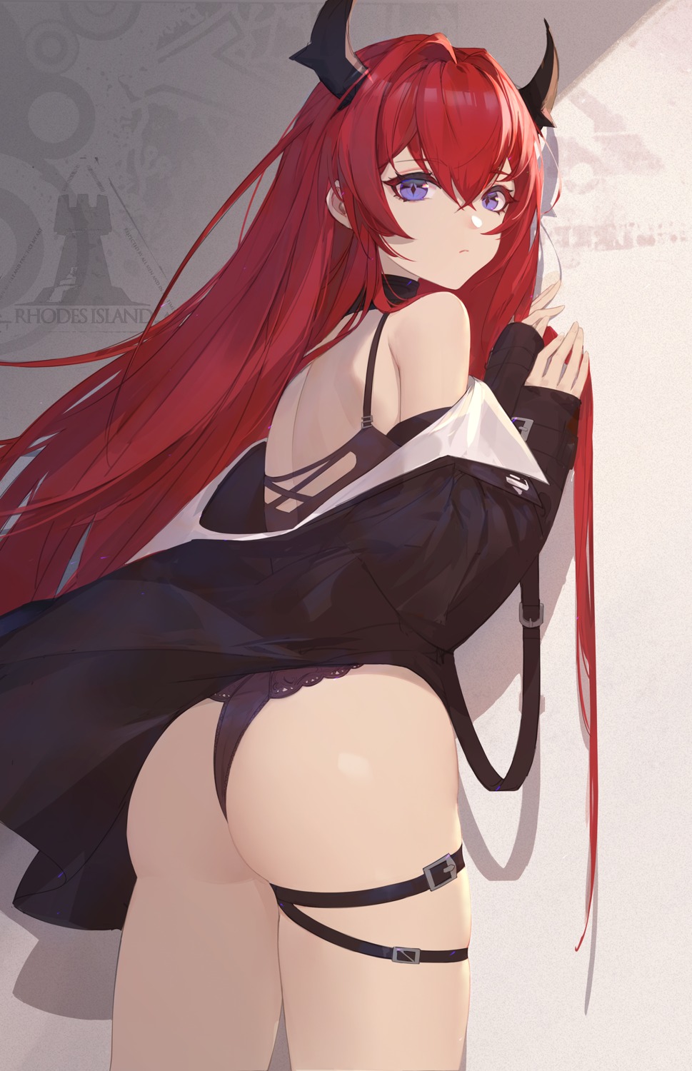 arknights ass garter horns lance_(lancelliu) pantsu surtr_(arknights) thong