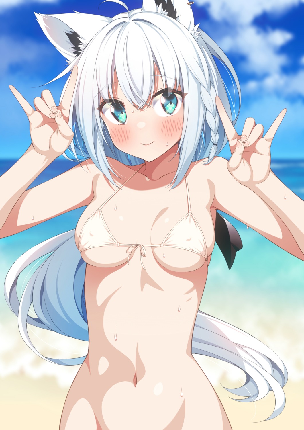 animal_ears bikini_top bottomless erect_nipples hololive hololive_gamers kazuma_(kazumav) kitsune shirakami_fubuki swimsuits wet