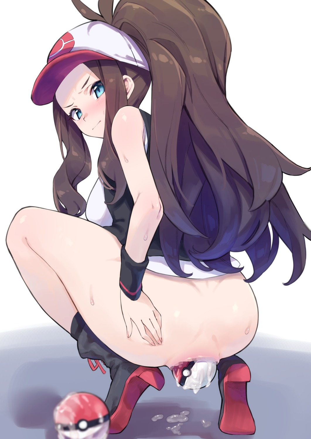 anal anus ass bottomless cum heels pokemon pokemon_black_and_white sutora_binsuke touko_(pokemon)