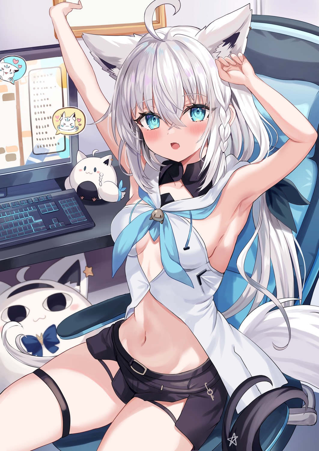 animal_ears garter hololive hololive_gamers kitsune no_bra retsuto shirakami_fubuki tail