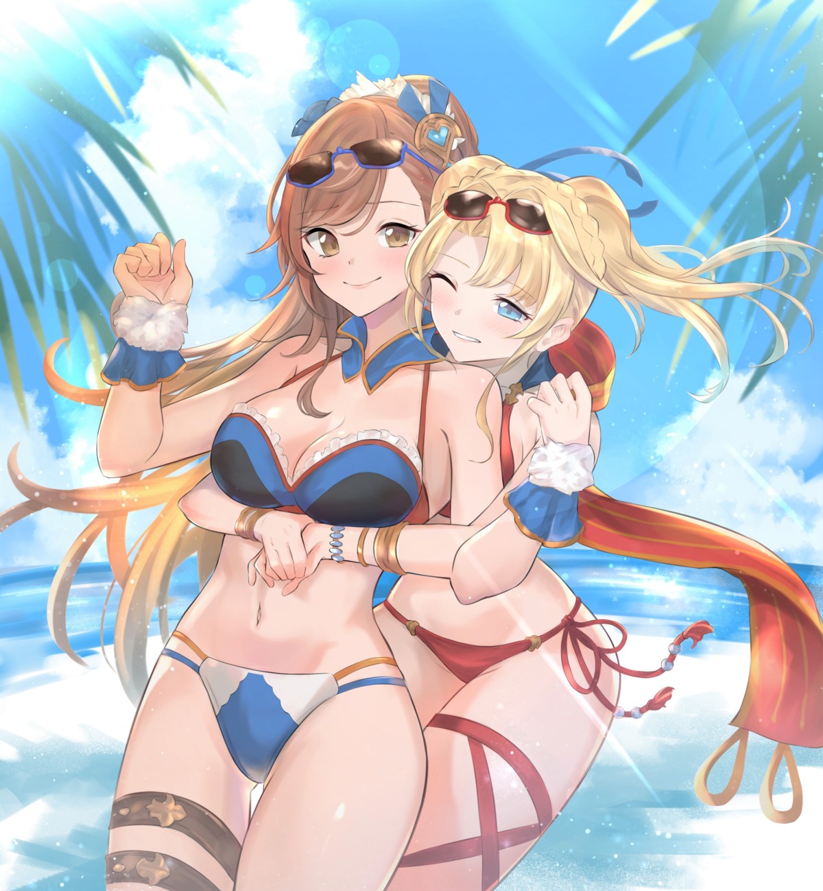 beatrix_(granblue_fantasy) bikini cleavage garter granblue_fantasy megane renzu_(lens_02) swimsuits yuri zeta_(granblue_fantasy)