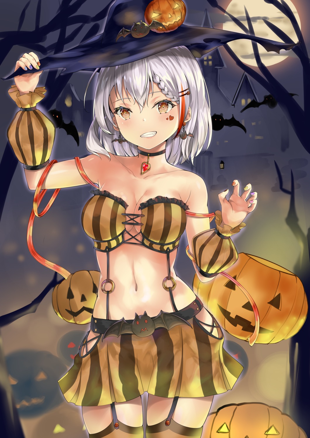 bra cleavage halloween kasoke_no_tsubasa stockings thighhighs witch