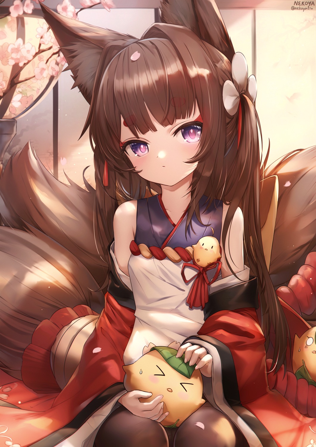 amagi-chan_(azur_lane) amagi_(azur_lane) animal_ears azur_lane japanese_clothes kitsune manjuu_(azur_lane) nekoya_(liu) pantsu pantyhose tail