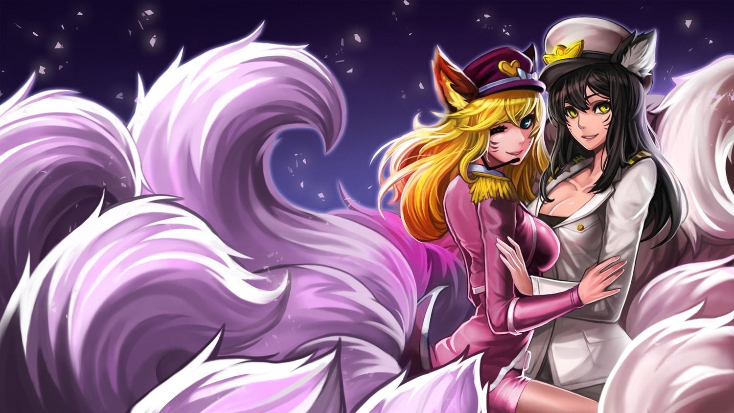 ahri animal_ears cleavage goomrrat kitsune league_of_legends tail wallpaper