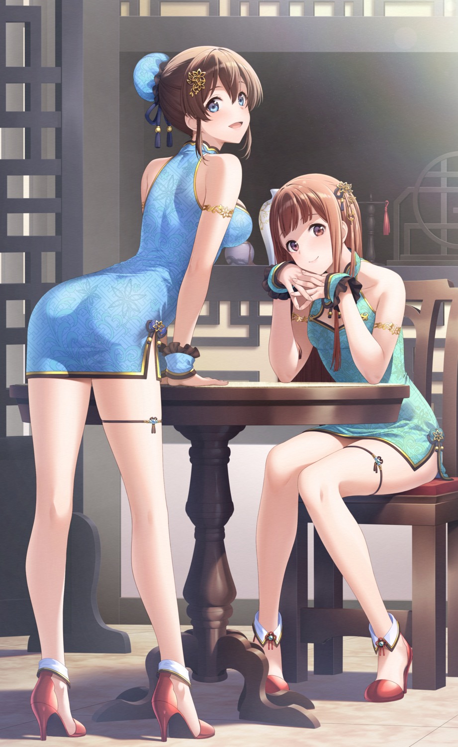 ass chinadress garter heels nanaran satake_minako tanaka_kotoha the_idolm@ster the_idolm@ster_million_live!