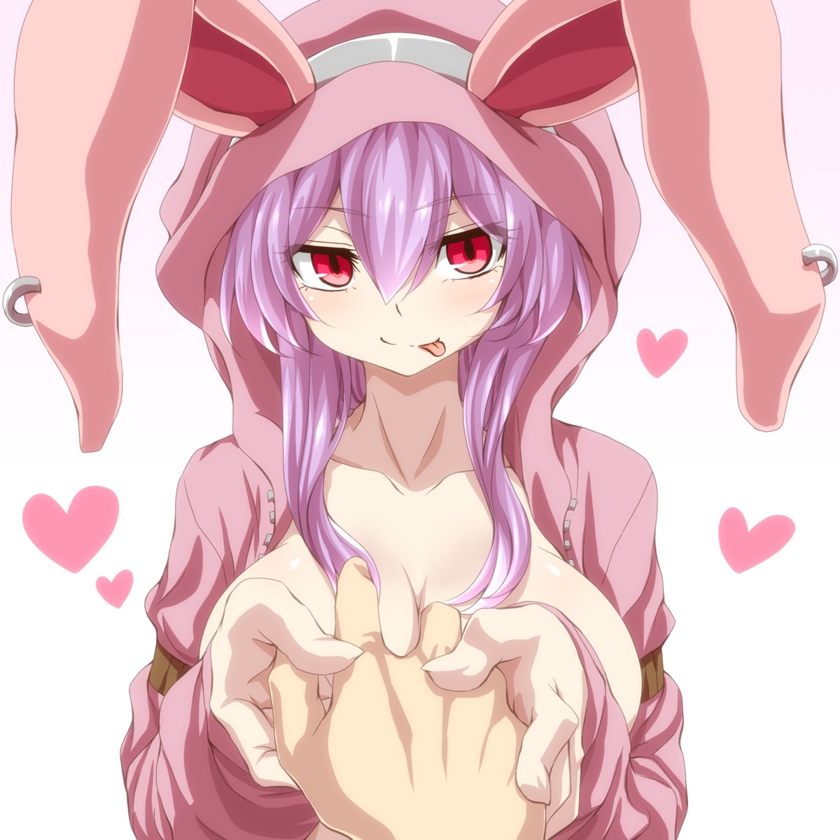 animal_ears breasts bunny_ears h.t.k no_bra open_shirt usagi-san