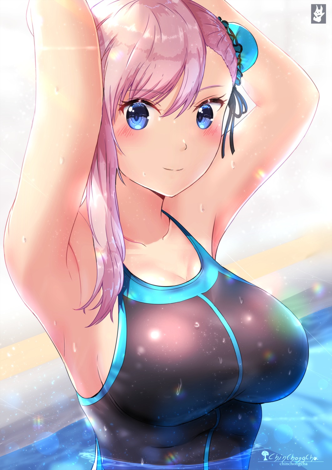 chinchongcha fate/grand_order miyamoto_musashi_(fate) swimsuits wet