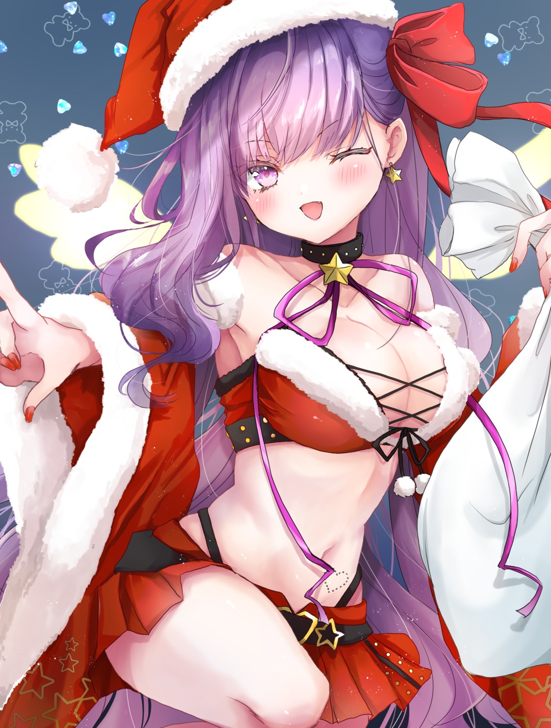 bb_(fate/extra_ccc) bra christmas fate/extra fate/stay_night pantsu skirt_lift touko_56