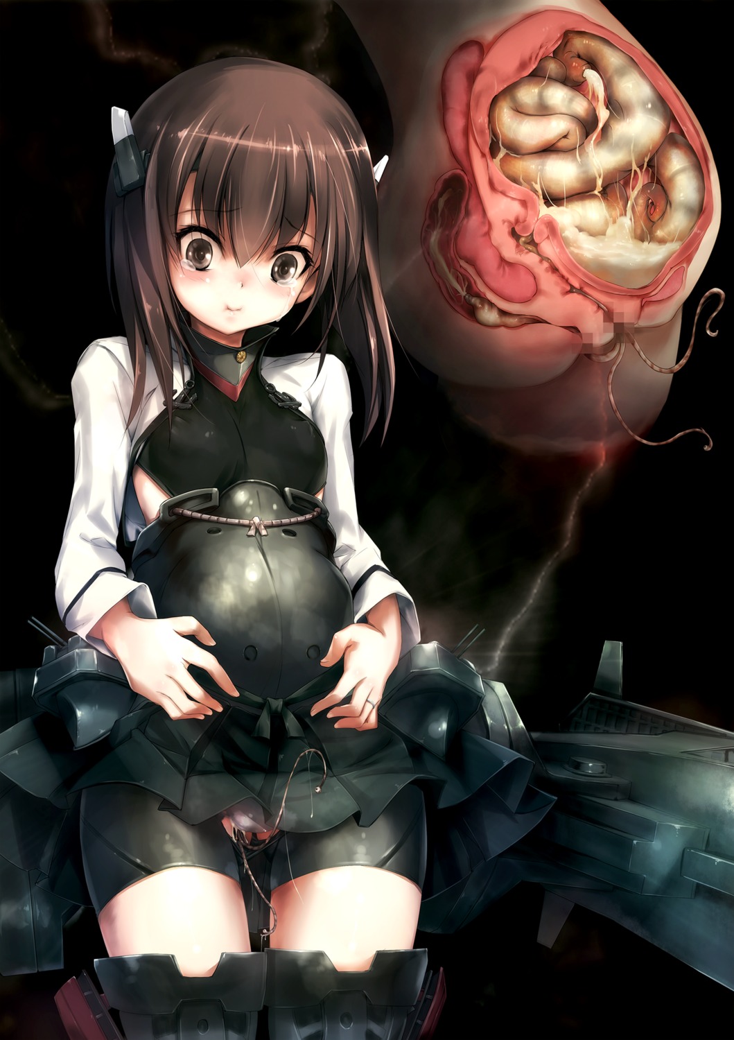 bike_shorts censored cum erect_nipples extreme_content hitomaru kantai_collection loli pregnant taihou_(kancolle) tentacles thighhighs torn_clothes