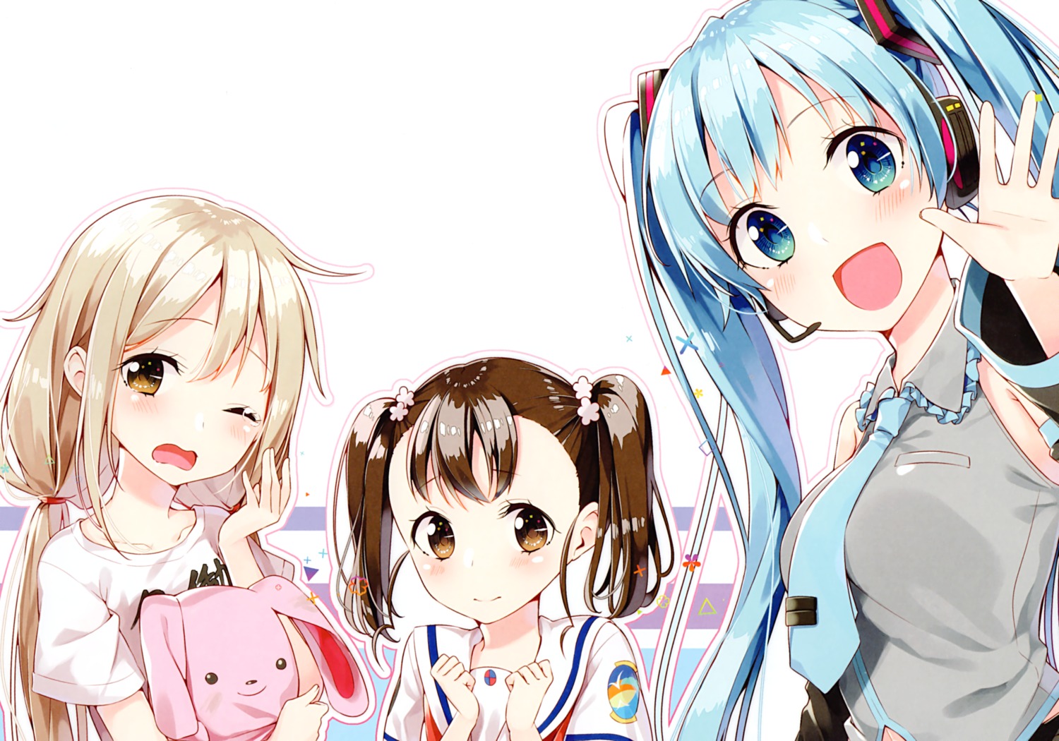 futaba_anzu hatsune_miku headphones high_school_fleet sakuragi_ren sakuranoiro seifuku shiretoko_rin the_idolm@ster the_idolm@ster_cinderella_girls vocaloid