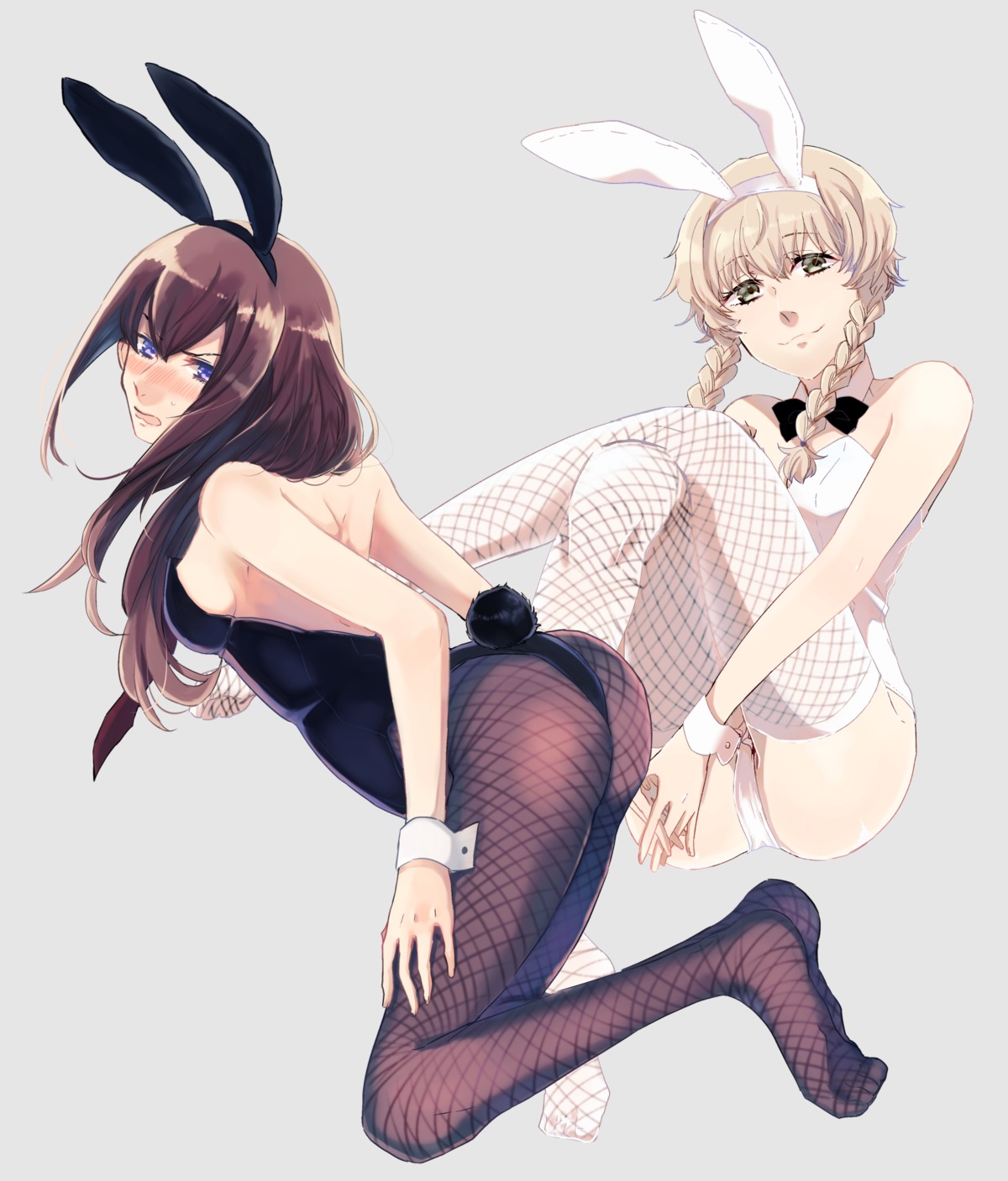 amane_suzuha animal_ears ass bunny_ears bunny_girl feet fishnets makise_kurisu pantyhose steins;gate tail thighhighs tokiji