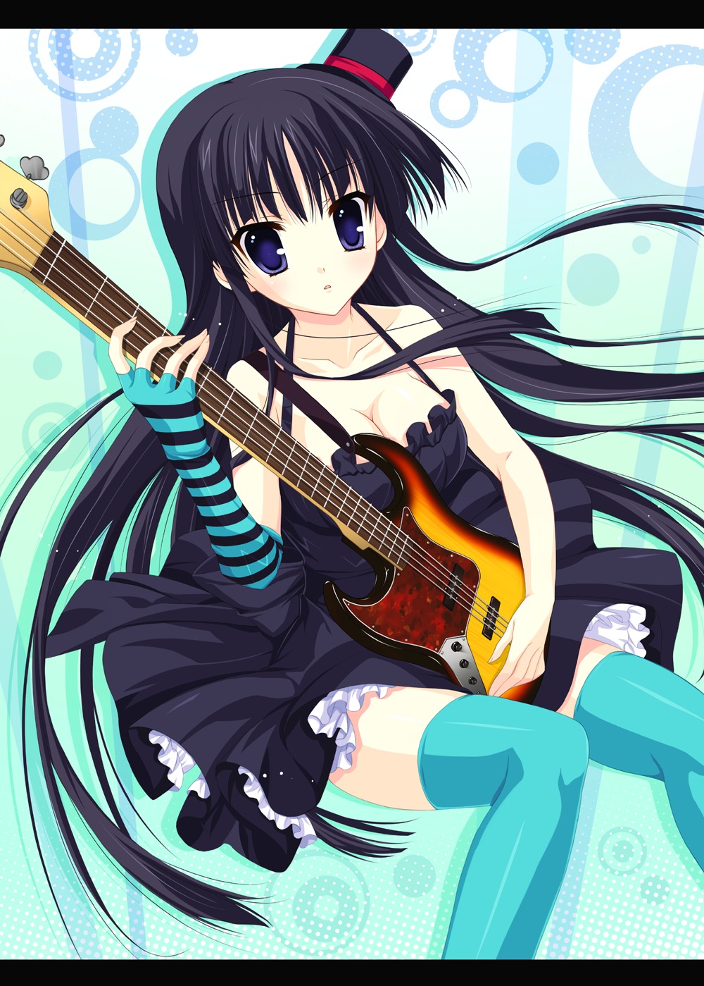 akiyama_mio cleavage dress guitar indico_lite k-on! mitha thighhighs