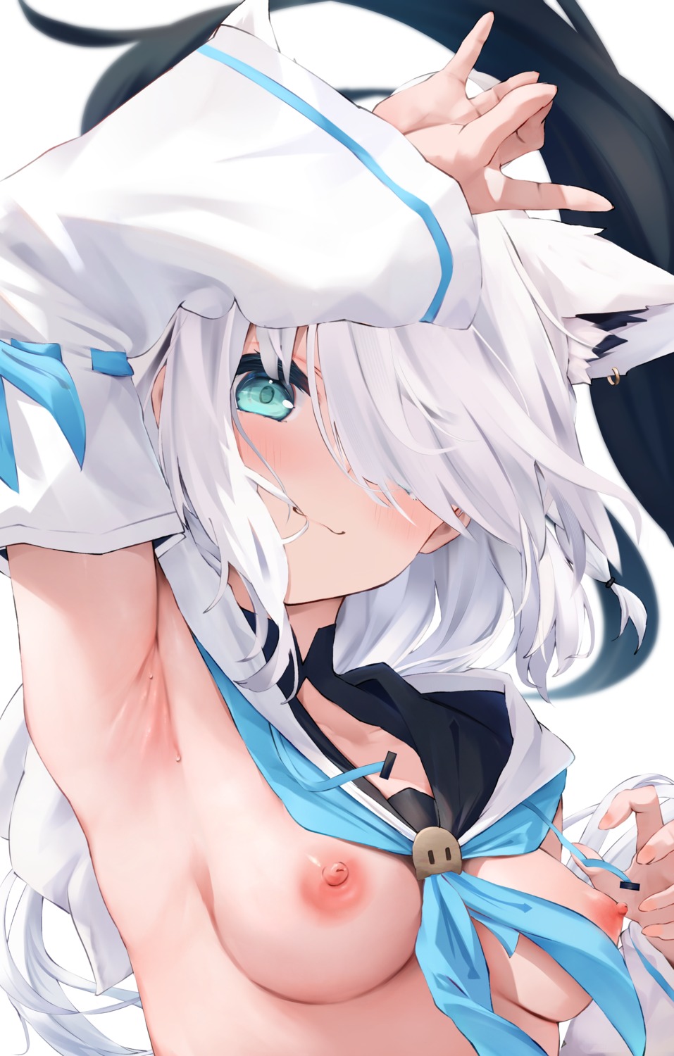 animal_ears breasts hololive hololive_gamers kitsune nipples no_bra shirakami_fubuki uechin_ewokaku