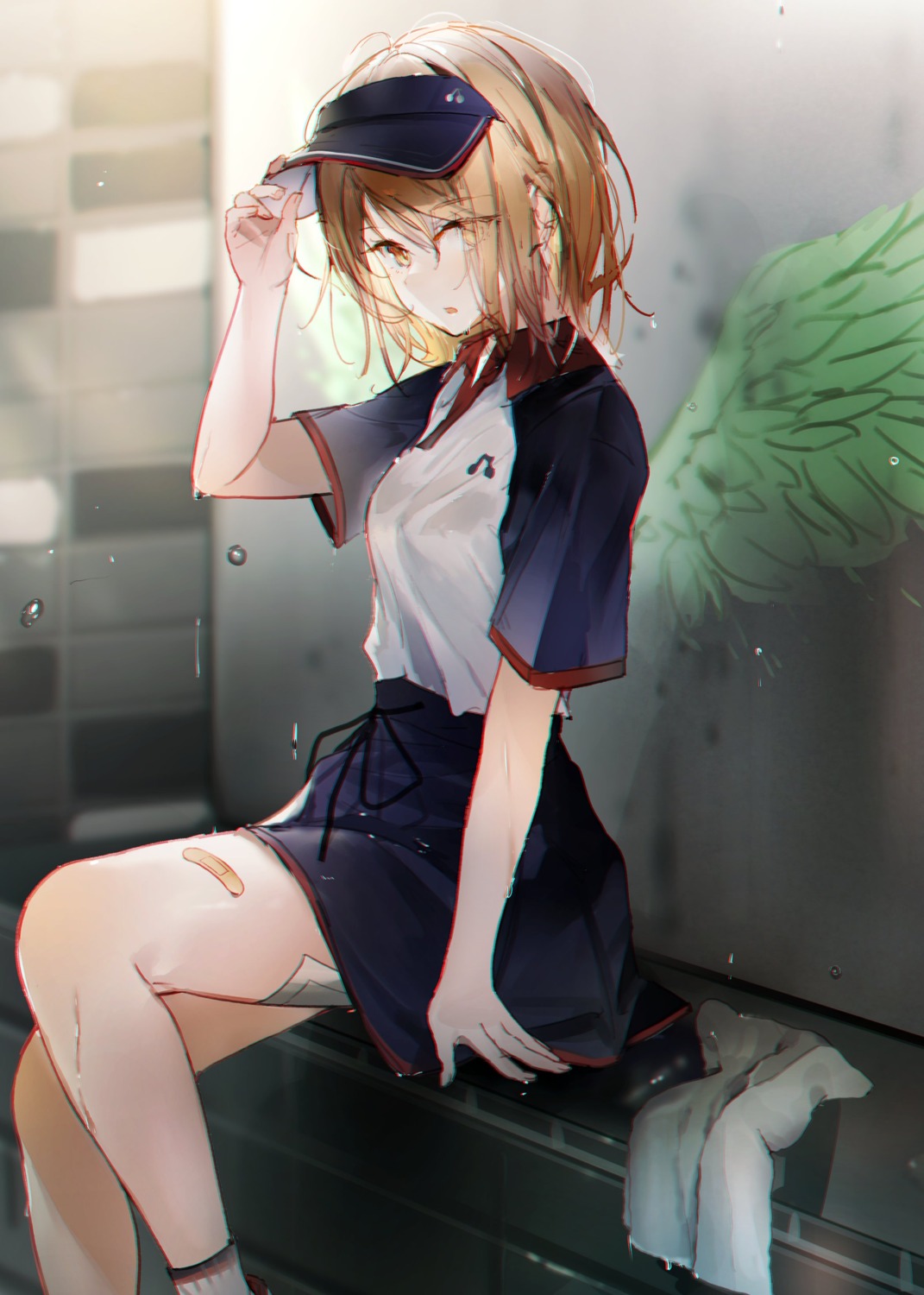 bandaid cbi_cbi gym_uniform skirt_lift wet_clothes wings