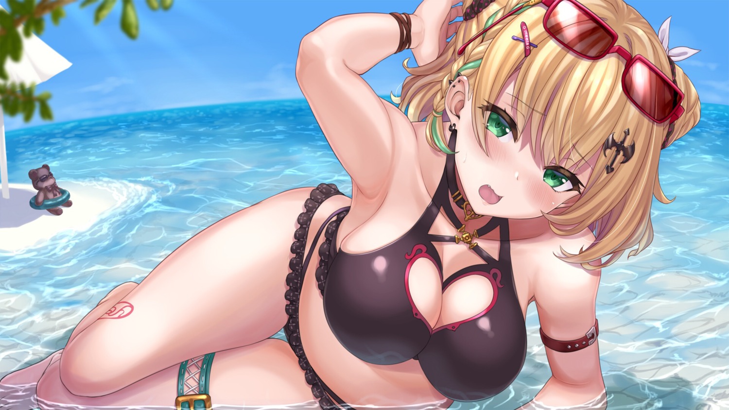 artist_revision bikini garter iris_black_games kurumi_noah megane sengoku_aky swimsuits tattoo vspo! wallpaper wet