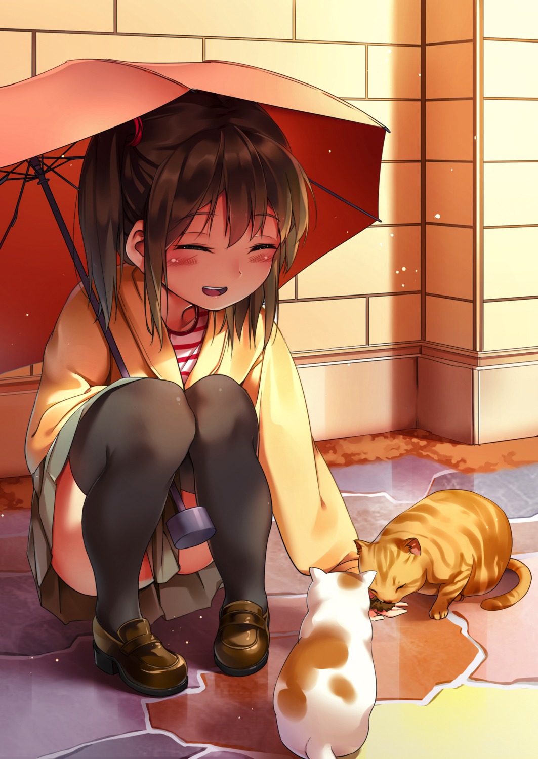 chen_bin neko thighhighs umbrella