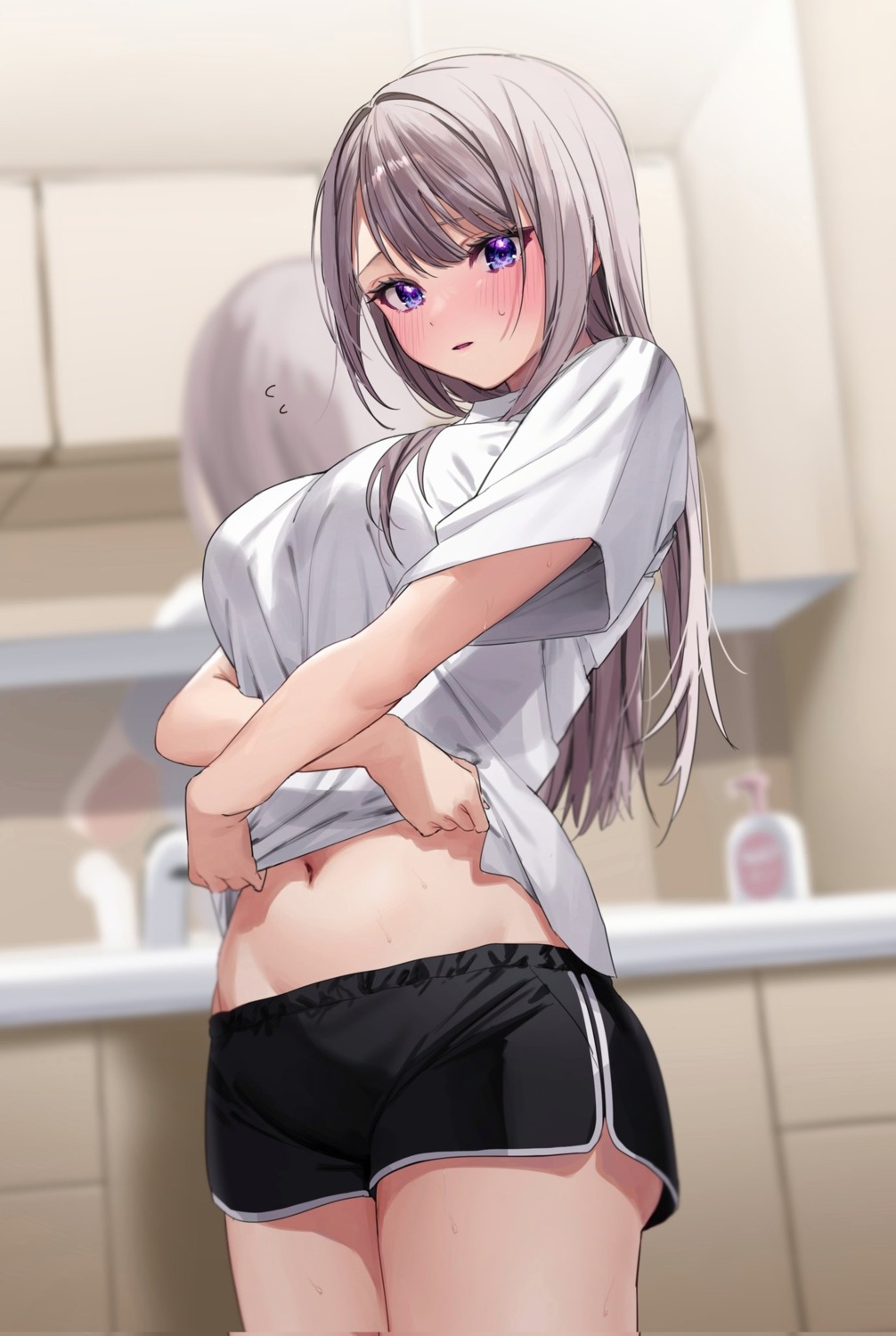 chigusa_minori saotome_shino_(shino_to_ren) shino_to_ren shirt_lift undressing