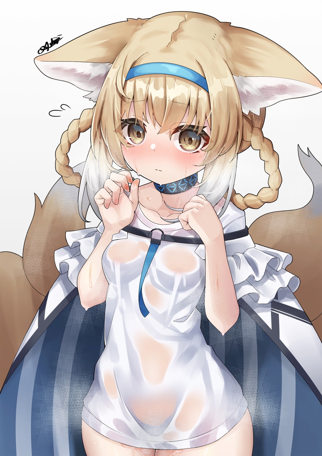 animal_ears arknights no_bra see_through suzuran_(arknights) tagme tail wet_clothes