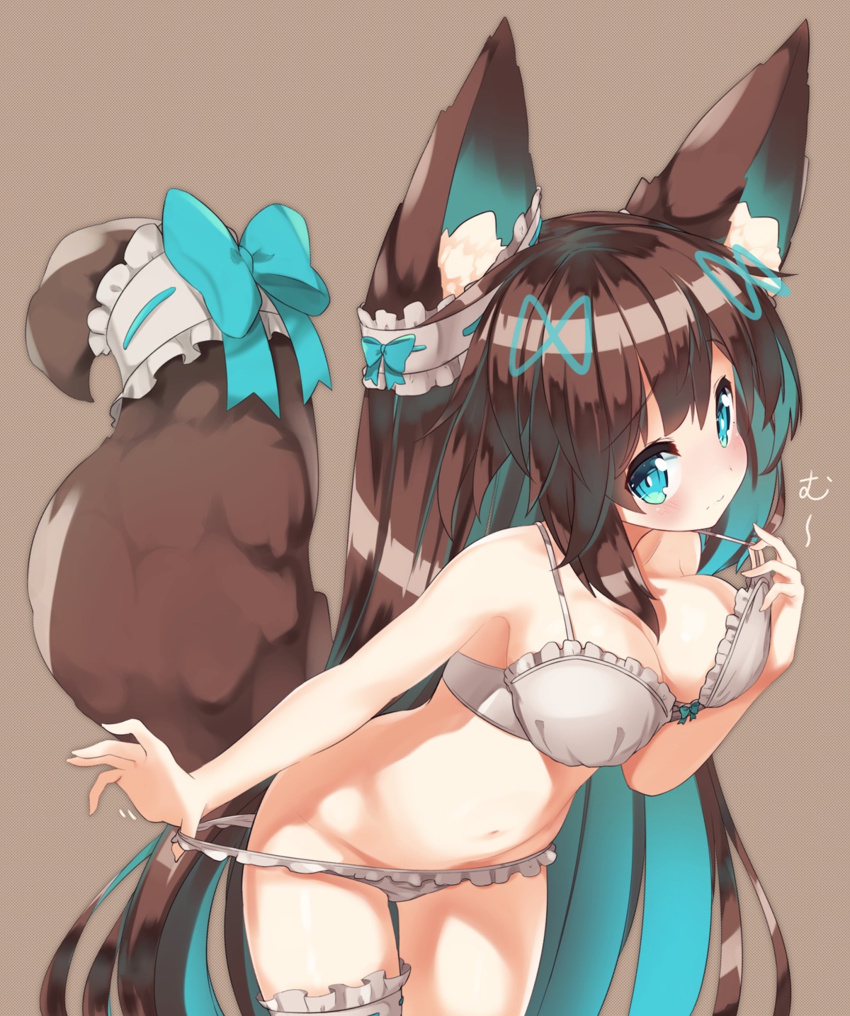 animal_ears bra cleavage garter pantsu panty_pull relila tail undressing