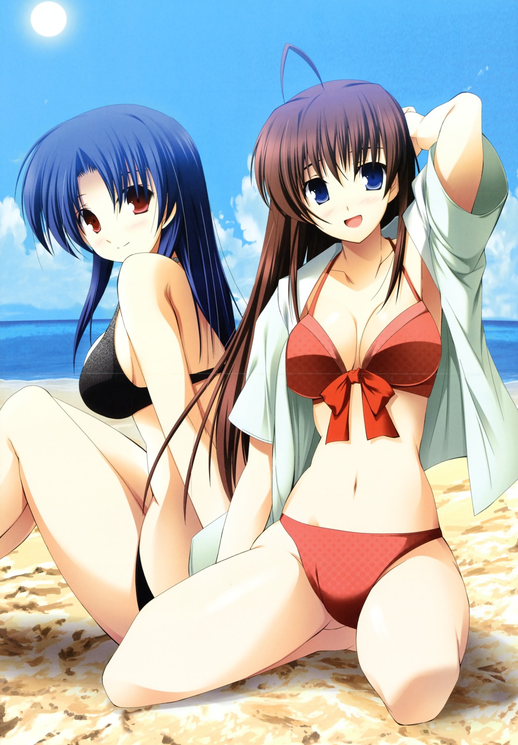 bikini crease fixme hikami_nagisa kousaka_mayuki open_shirt signal_heart swimsuits yuuki_makoto