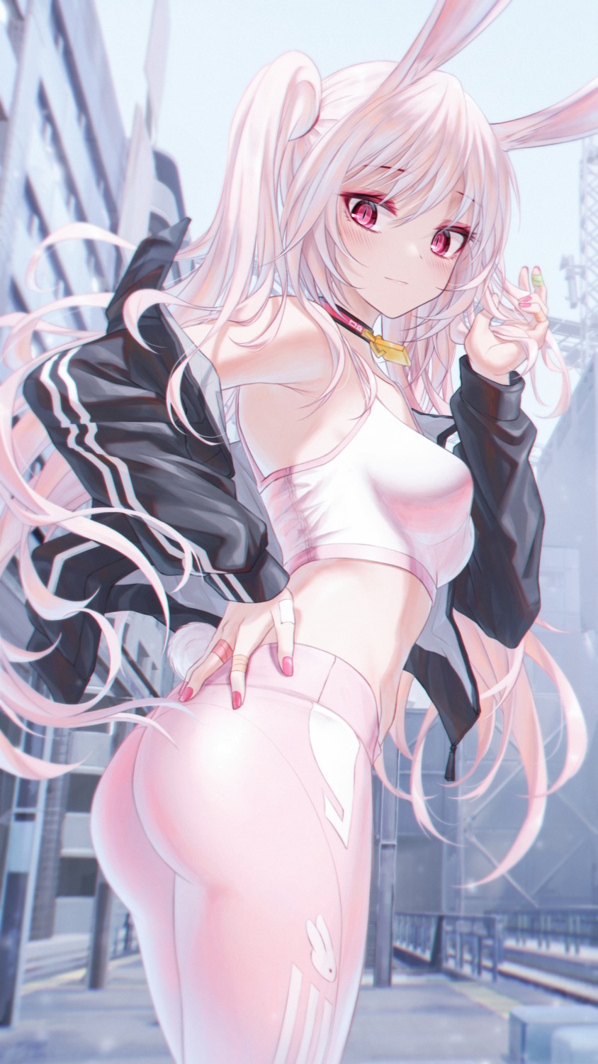 animal_ears ass bae.c bandaid bunny_ears gym_uniform lirin open_shirt