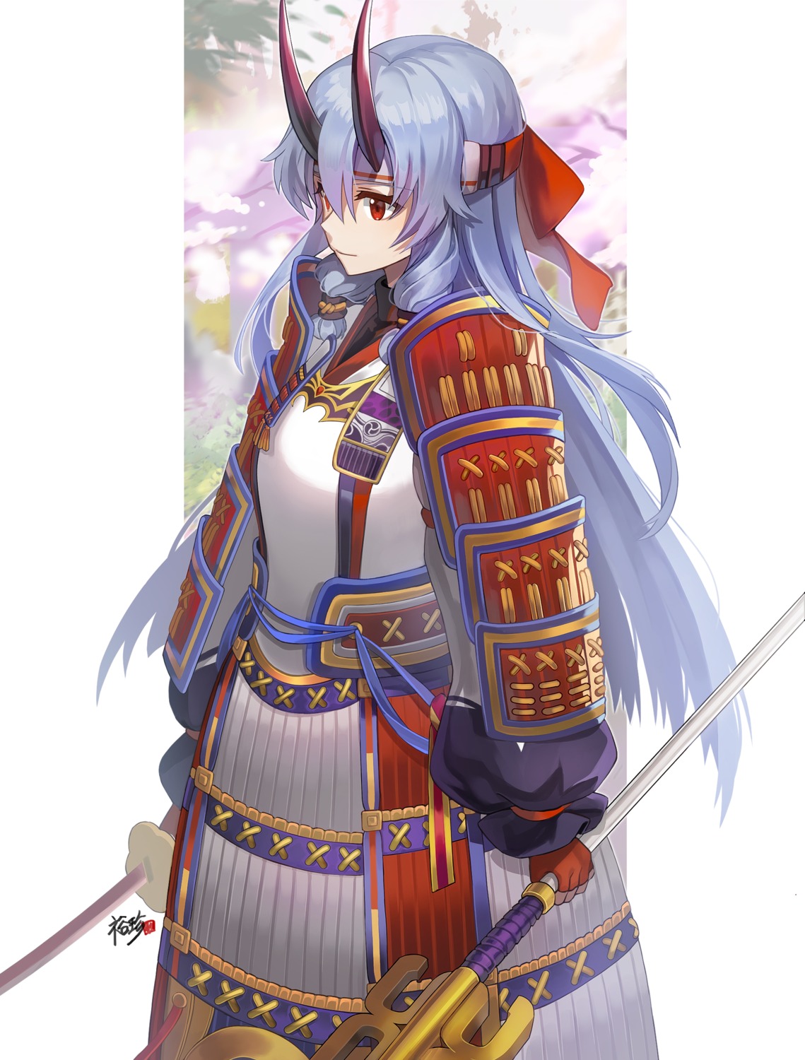armor fate/grand_order horns japanese_clothes kyjsogom tomoe_gozen_(fate/grand_order) weapon